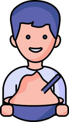 Cheerful Boy Holding Food Bowl Icon In Pink And Blue Color.