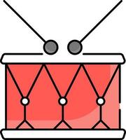 Red Illustration Of Snare Drum With Sticks Icon. vector