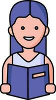 Young Girl Reading Book Icon In Blue And Pink Color. vector