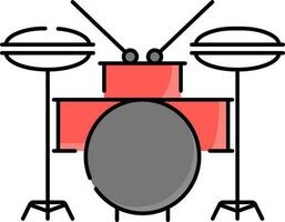 Grey And Red Illustration Of Drum Set Flat Icon. vector