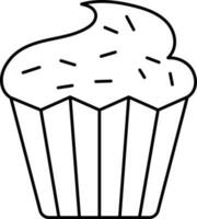 Muffin Or Cupcake Icon In Black Thin Line Art. vector