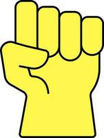 Fist Raised Hand Flat Icon In Yellow Color. vector