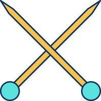 Isolated Cross Knitting Needles Icon In Yellow And Turquoise Color. vector