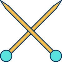 Isolated Cross Knitting Needles Icon In Yellow And Turquoise Color. vector