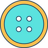 Turquoise And Yellow Sewing Button Icon In Flat Style. vector