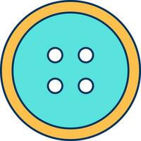 Turquoise And Yellow Sewing Button Icon In Flat Style. vector