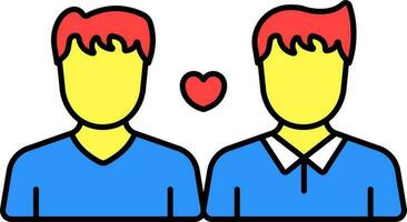 dibujos animados dos hombre con corazón azul y rojo icono. vector