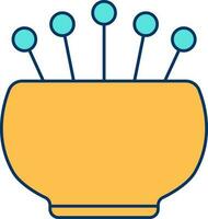 Pin Cushion Icon In Turquoise And Yellow Color. vector