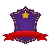 Purple Blank Star Shield Frame With Red Ribbon On White Background. vector