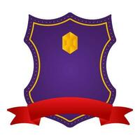 Purple Hexagon Diamond Shield Frame With Red Ribbon On White Background. vector