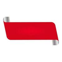 Empty Curl Paper Tag Or Banner In Red And Silver Color. vector