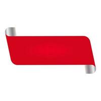 Empty Curl Paper Tag Or Banner In Red And Silver Color. vector