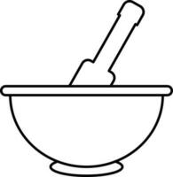 Black Linear Style Mortar and Pestle Icon. vector