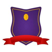 Purple Blank Diamond Shield Badge With Red Ribbon On White Background. vector