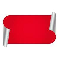 Empty Curl Paper Label Or Ribbon Element In Red And Silver Color. vector