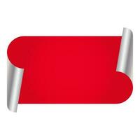 Empty Curl Paper Label Or Ribbon Element In Red And Silver Color. vector