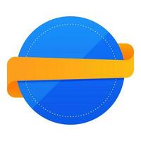 Empty Round Tag Or Label With Ribbon In Blue And Chrome Yellow Color. vector