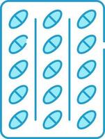 Capsule Or Tablet Packet Icon In Blue And White Color. vector