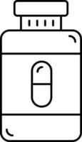 Capsule Or Tablet Bottle Icon In Line Art. vector