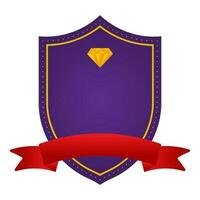 Purple Blank Diamond Shield Frame With Red Ribbon On White Background. vector