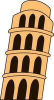 Isolated Pisa Tower Flat Icon In Orange And Brown Color. vector