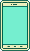 Turquoise And Yellow Smartphone Icon In Flat Style. vector