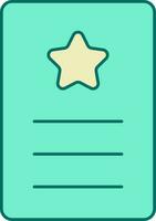 Flat Style Star Symbol On Card Icon In Turquoise And Yellow Color. vector