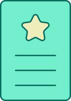 Flat Style Star Symbol On Card Icon In Turquoise And Yellow Color. vector