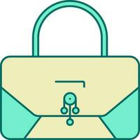 Woman Bag Icon In Turquoise And Yellow Color. vector