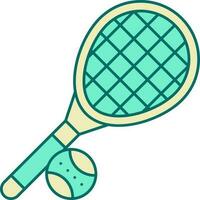 Tennis Racket With Ball Icon In Turquoise And Yellow Color. vector