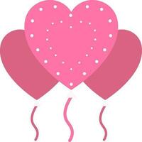 Blank Heart Shape Card With Balloon Fly Icon Flat In Pink Color. vector