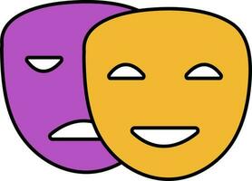 Happy Or Sad Mask Icon In Yellow And Purple Color. vector