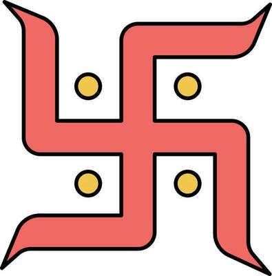 Red And Yellow Swastika Symbol On White Background.