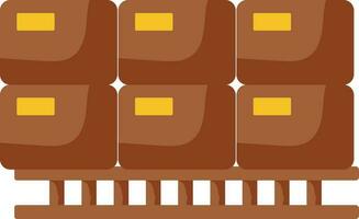 Boxes On Pallet Icon In Brown And Yellow Color. vector