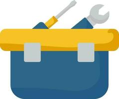 Screwdriver With Wrench Tool Box Yellow And Blue Icon. vector
