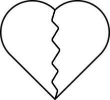 Black Linear Style Broken Heart Icon. vector