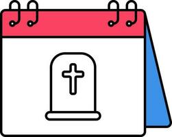 Flat Illustration Of Gravestone Calendar Red And Blue Icon. vector