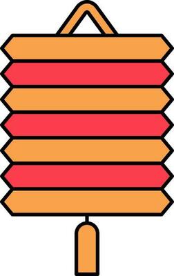 Hanging Chinese Lantern Flat Icon In Red And Yellow Color.