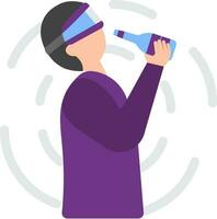 Virtual Glasses Wearing Smart Man Drinking With Bottle Against Circular Flat Icon. vector