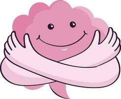 Happy Cartoon Brain Hugging Itself Element In Oink Color. vector