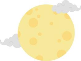 Flat Style Yellow Full Moon With Clouds Icon. vector