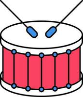 Snare Drum With Sticks Flat Icon In Red And Blue Color. vector