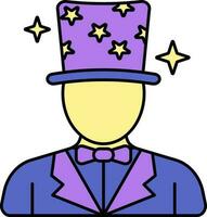 Faceless Magician Man Cartoon Purple And Yellow Icon In Flat Style. vector