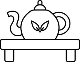 Herbal Tea Pot On Table Icon In Linear Style. vector