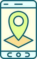 Map Symbol Smartphone Screen Icon In Blue And Yellow Color. vector
