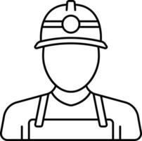 Hard Helmet Wearing Faceless Worker Black Line Art Icon. vector