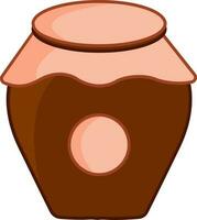 Japanese Sake Jar Flat Icon In Brown Color. vector