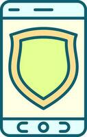 Shield Symbol Smartphone Screen Icon In Blue And Yellow Color. vector