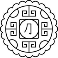 Chinese Character Mooncake Icon In Black Outline. vector