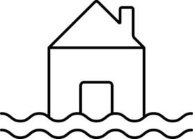 Home With Water For Flood Icon In Thin Line Art. vector